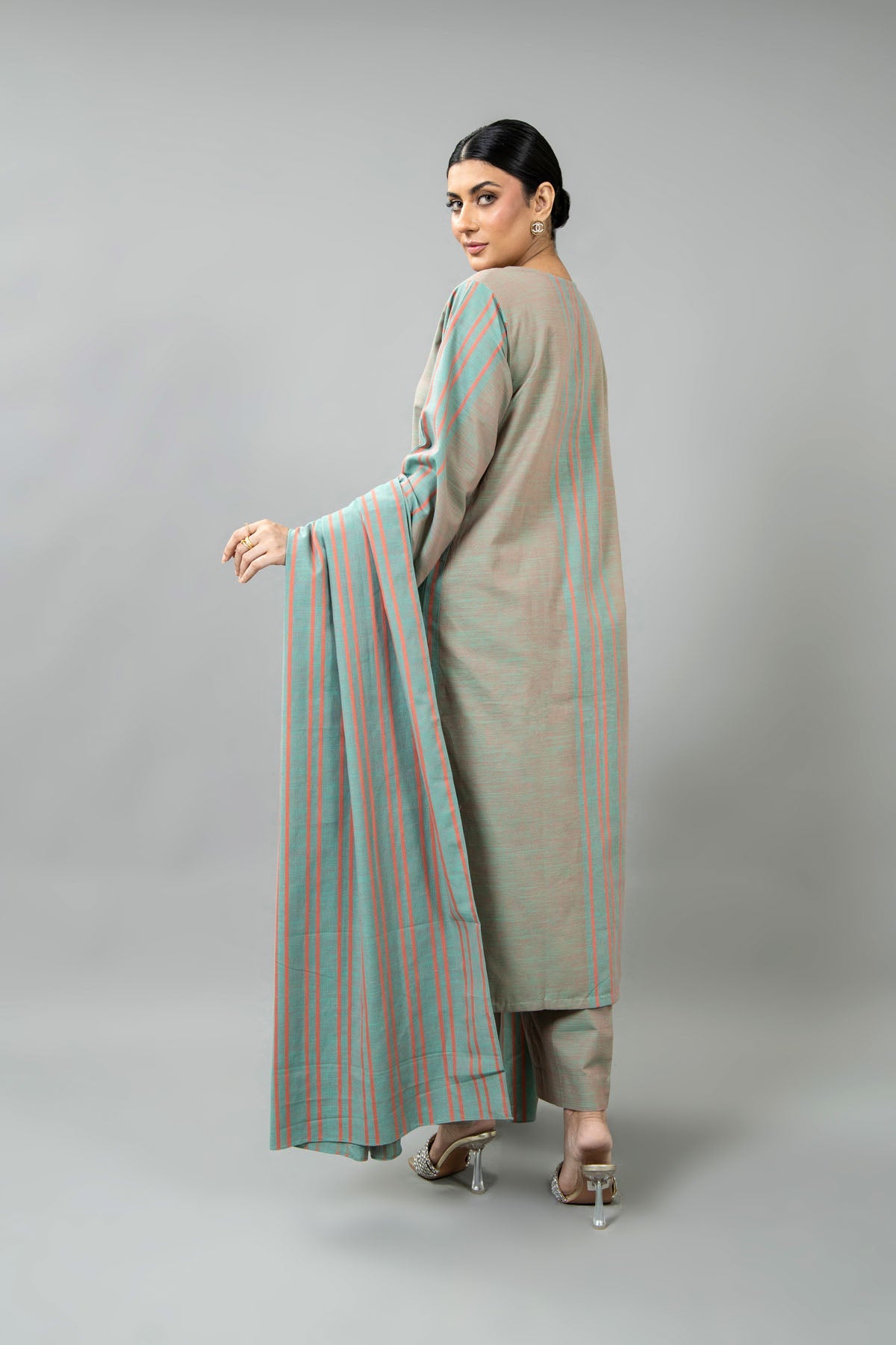 Yarn Dyed Sea Green Yarn Dyed Strip Khaddar 3-Piece Pret Suit by The Fabric Store, photo 3