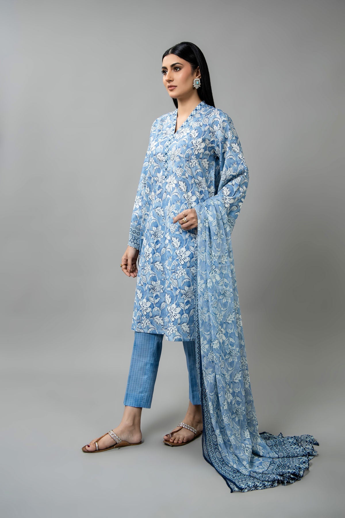 Printed Blue Cambric 3-Piece Unstitched Suit by The Fabric Store, photo 4
