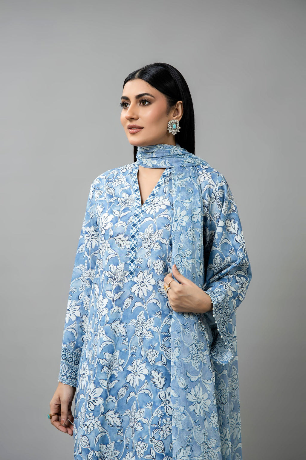 Printed Blue Cambric 3-Piece Unstitched Suit by The Fabric Store, photo 3