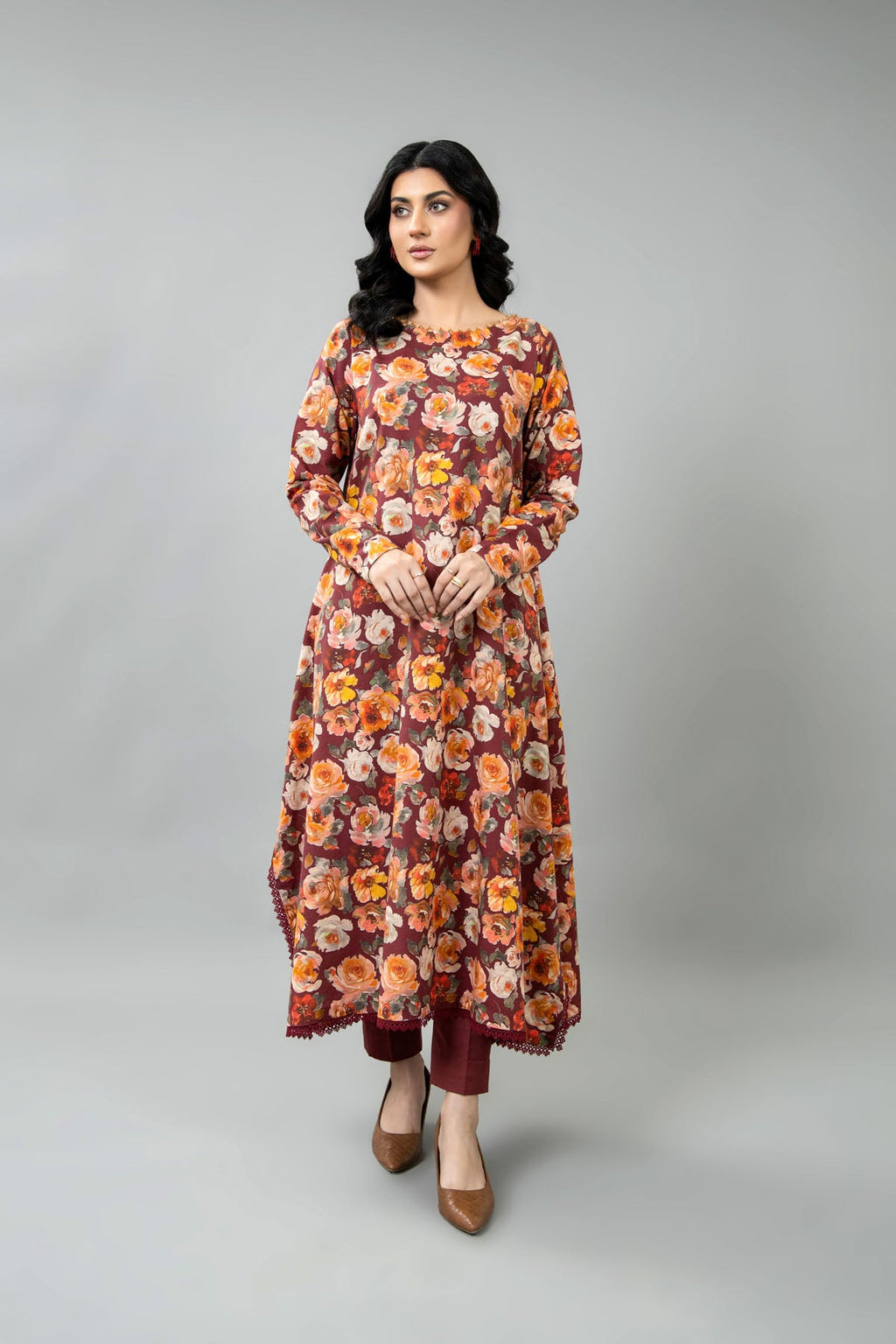 Printed Maroon Slub Khaddar 2-Piece Unstitched Suit by The Fabric Store, photo 4