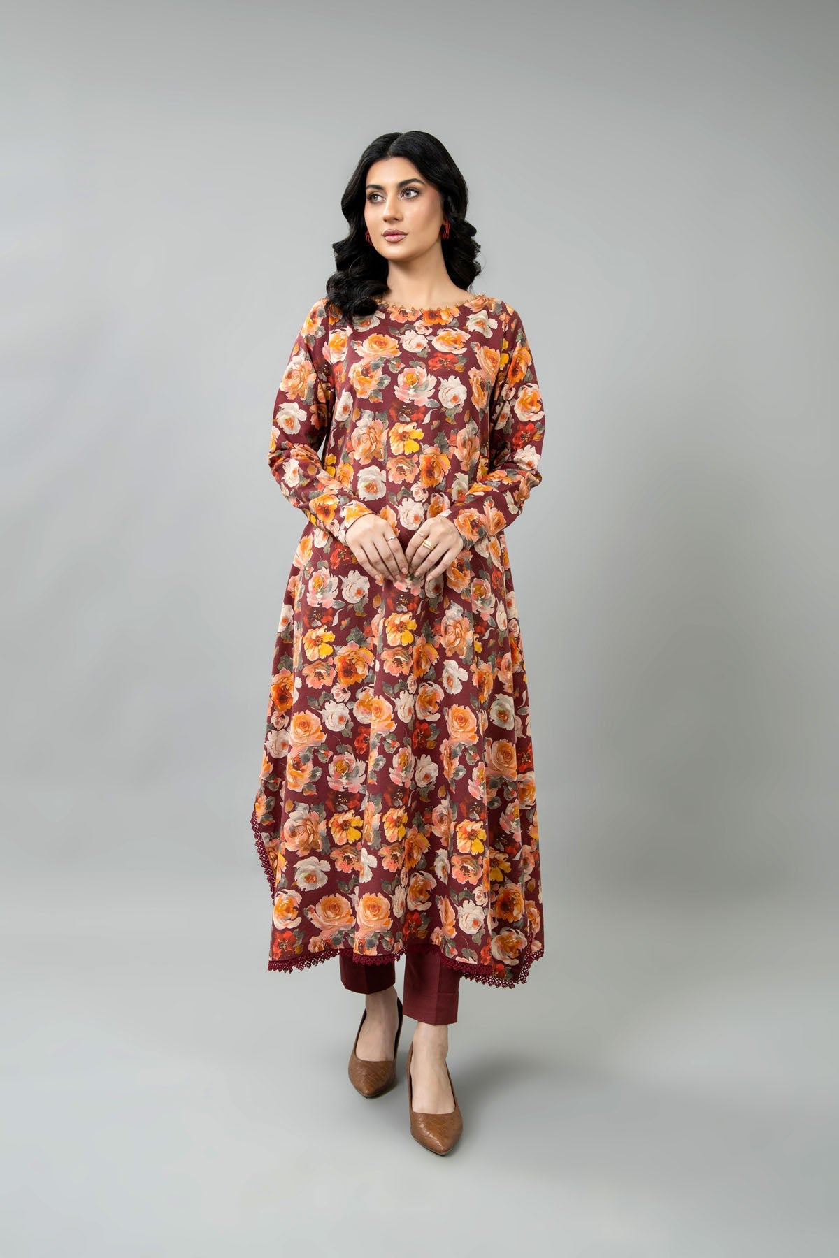 Printed Maroon Slub Khaddar 2-Piece Unstitched Suit by The Fabric Store, photo 4