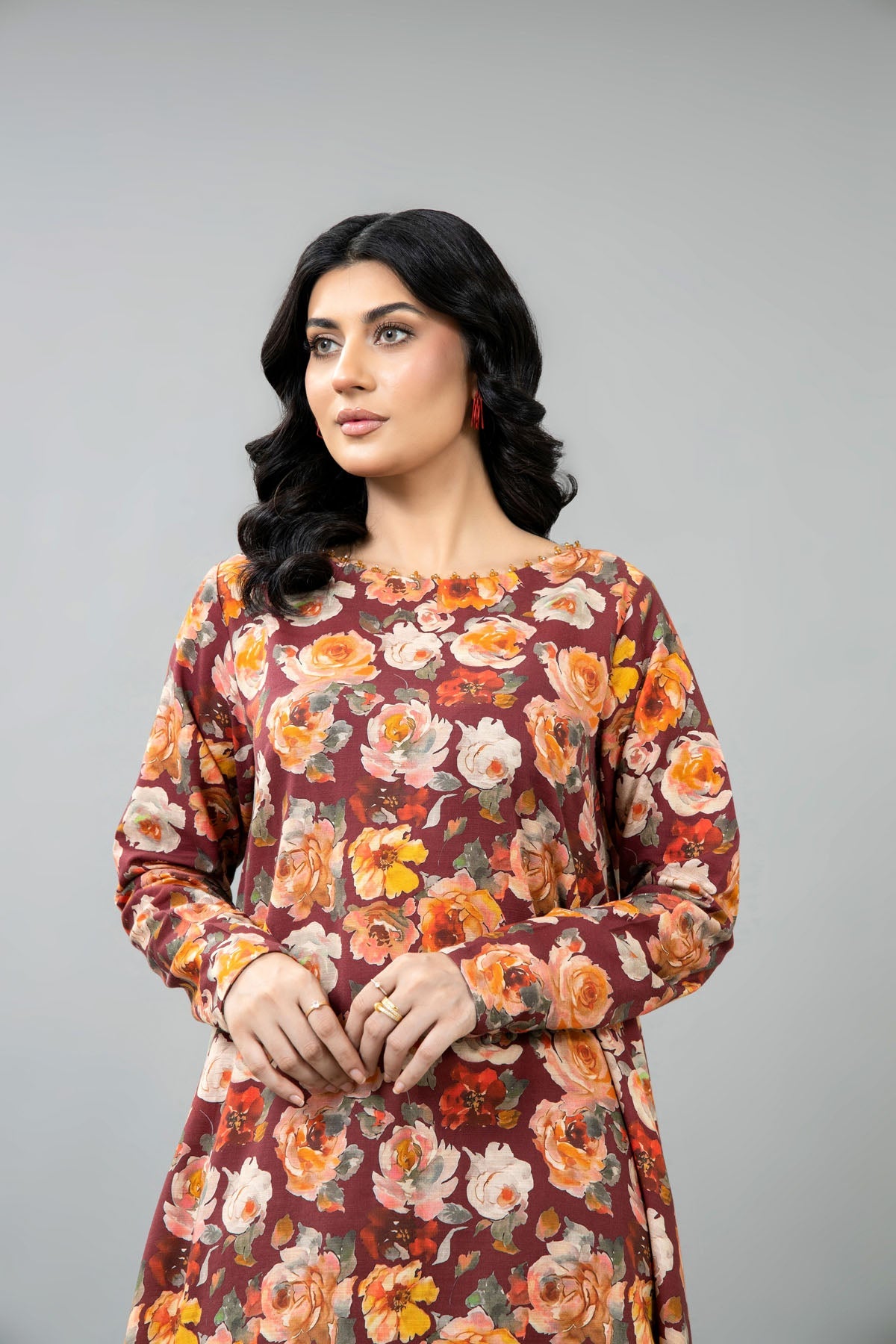 Printed Maroon Slub Khaddar 2-Piece Unstitched Suit by The Fabric Store, photo 2