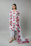 Printed Grey Slub Khaddar 3-Piece Unstitched Suit by The Fabric Store