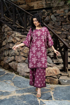 Printed Maroon Slub Khaddar 2-Piece Unstitched Suit by The Fabric Store, photo 3