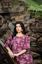 Printed Maroon Slub Khaddar 2-Piece Unstitched Suit by The Fabric Store, photo 2