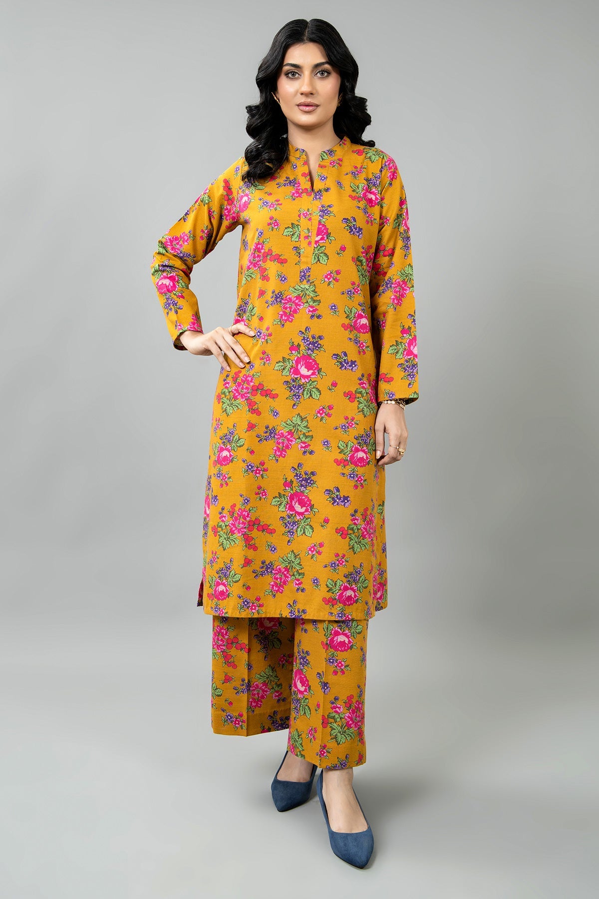 Printed Mustard Slub Khaddar 2-Piece Pret Suit by The Fabric Store
