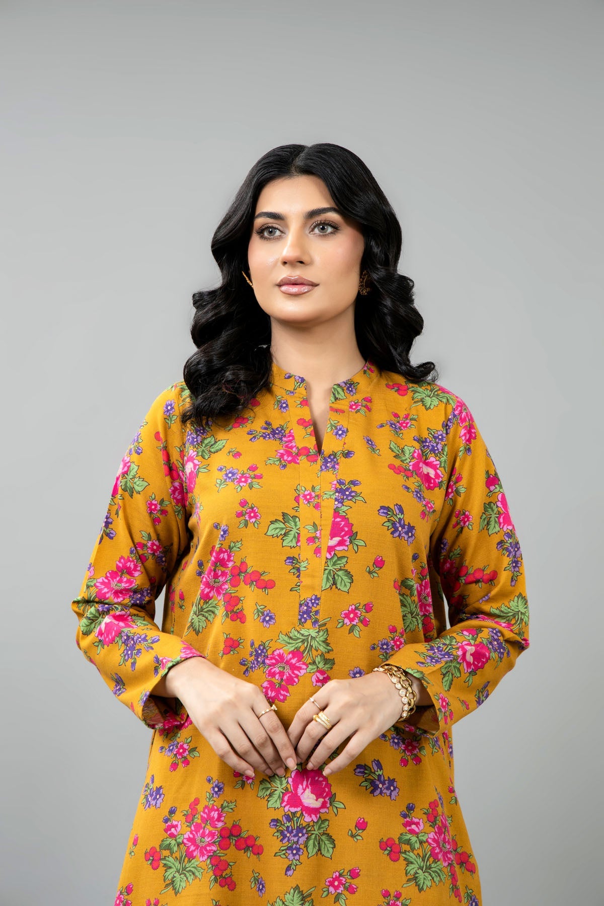 Printed Mustard Slub Khaddar 2-Piece Pret Suit by The Fabric Store, photo 4