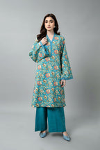 Printed Blue Slub Khaddar Unstitched Shirt by The Fabric Store