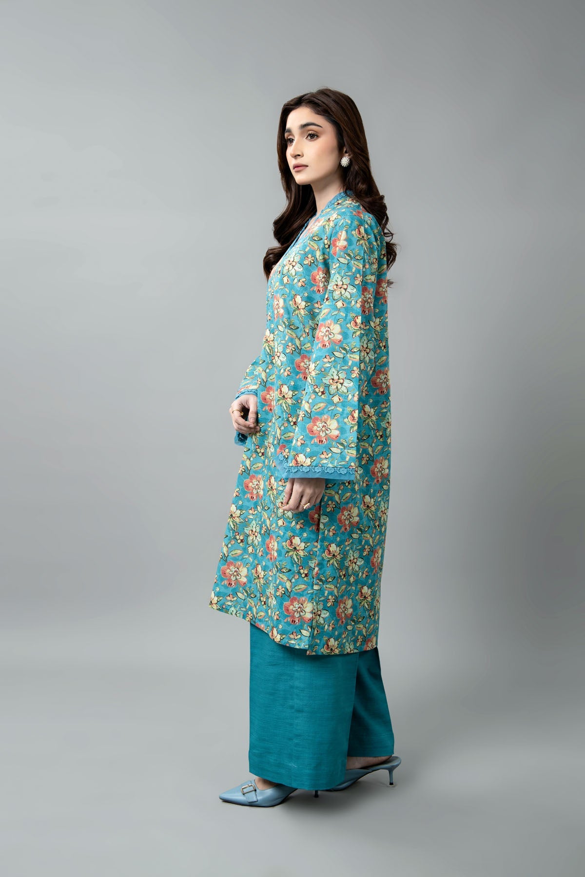 Printed Blue Slub Khaddar Unstitched Shirt by The Fabric Store, photo 3