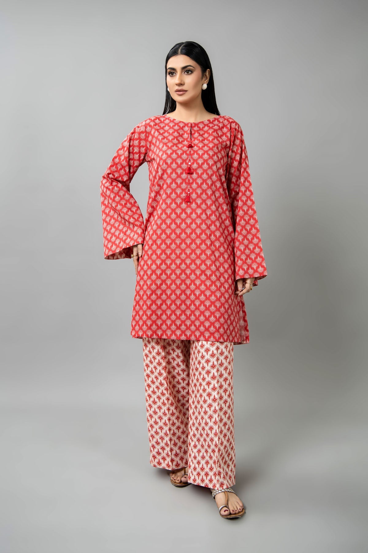 Printed Red Cambric 2-Piece Unstitched Suit by The Fabric Store
