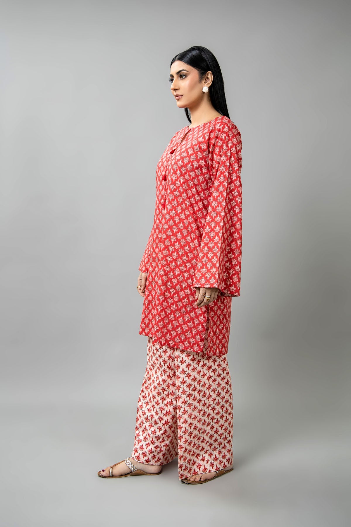 Printed Red Cambric 2-Piece Unstitched Suit by The Fabric Store, photo 3
