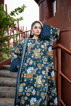 Printed Teal Slub Khaddar 3-Piece Unstitched Suit by The Fabric Store, photo 2