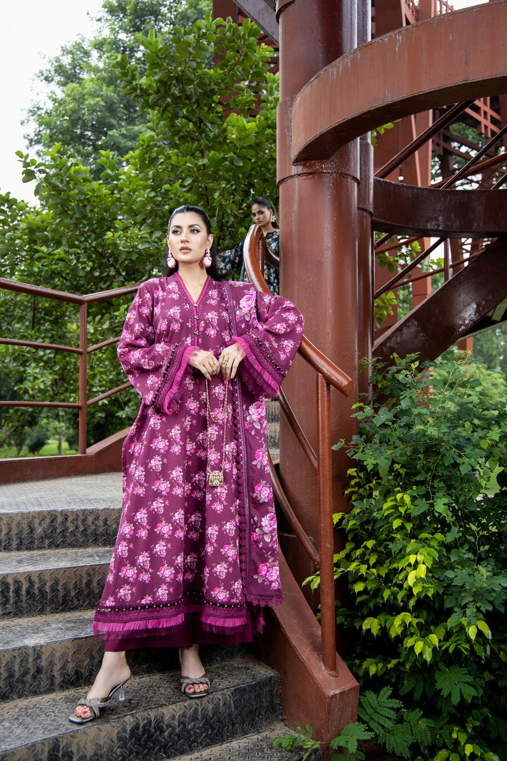 Printed Maroon Slub Khaddar 3-Piece Unstitched Suit by The Fabric Store, photo 3