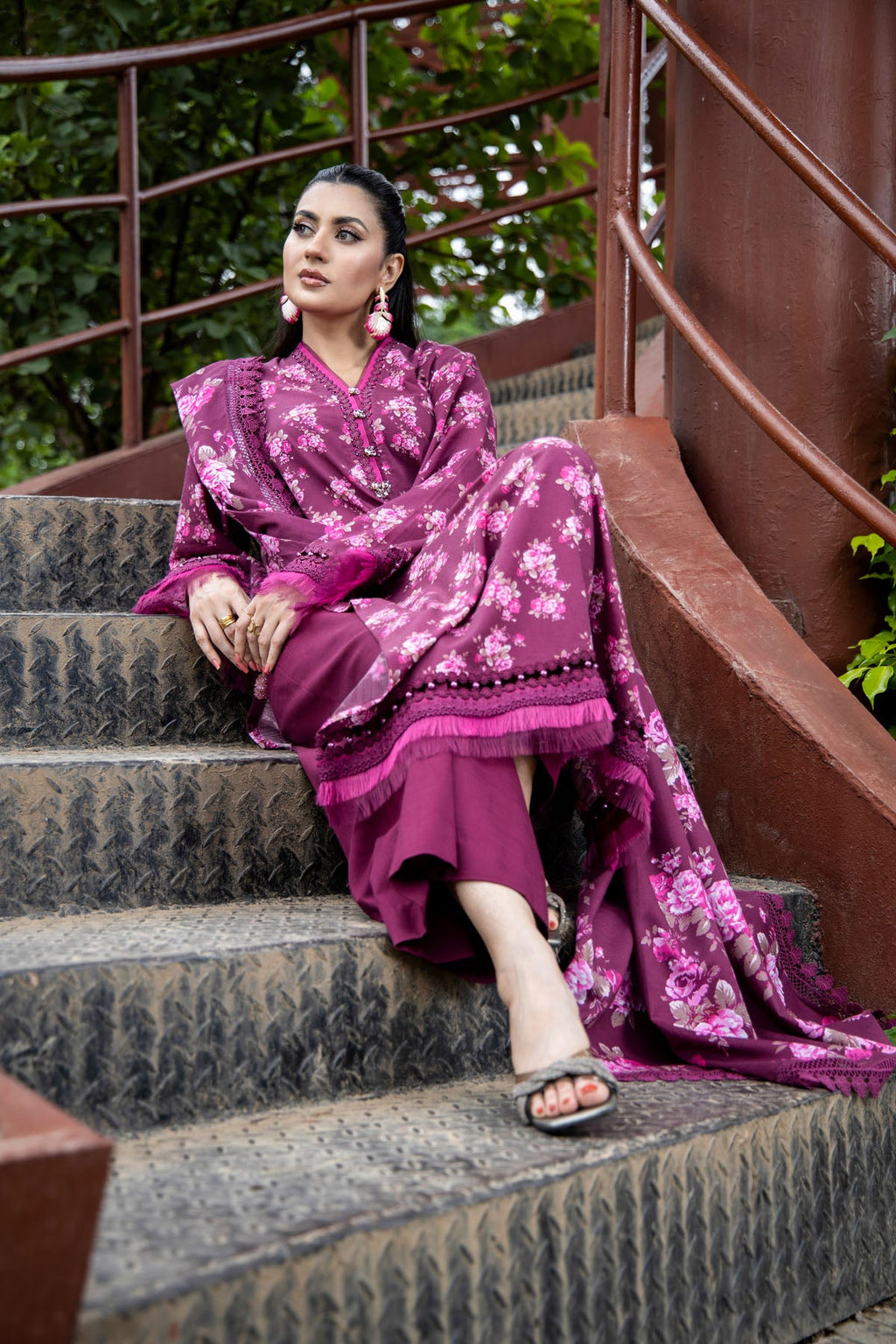 Printed Maroon Slub Khaddar 3-Piece Unstitched Suit by The Fabric Store, photo 2