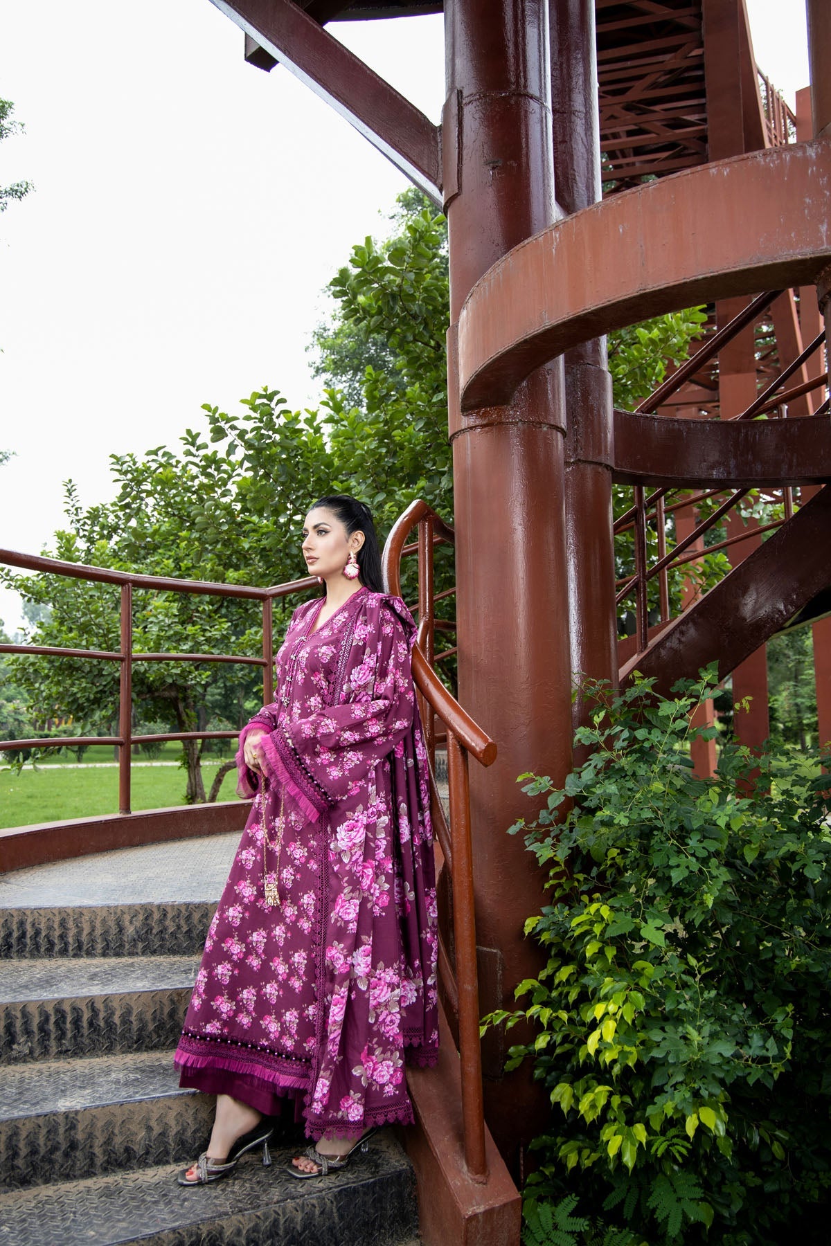 Printed Maroon Slub Khaddar 3-Piece Unstitched Suit by The Fabric Store, photo 5