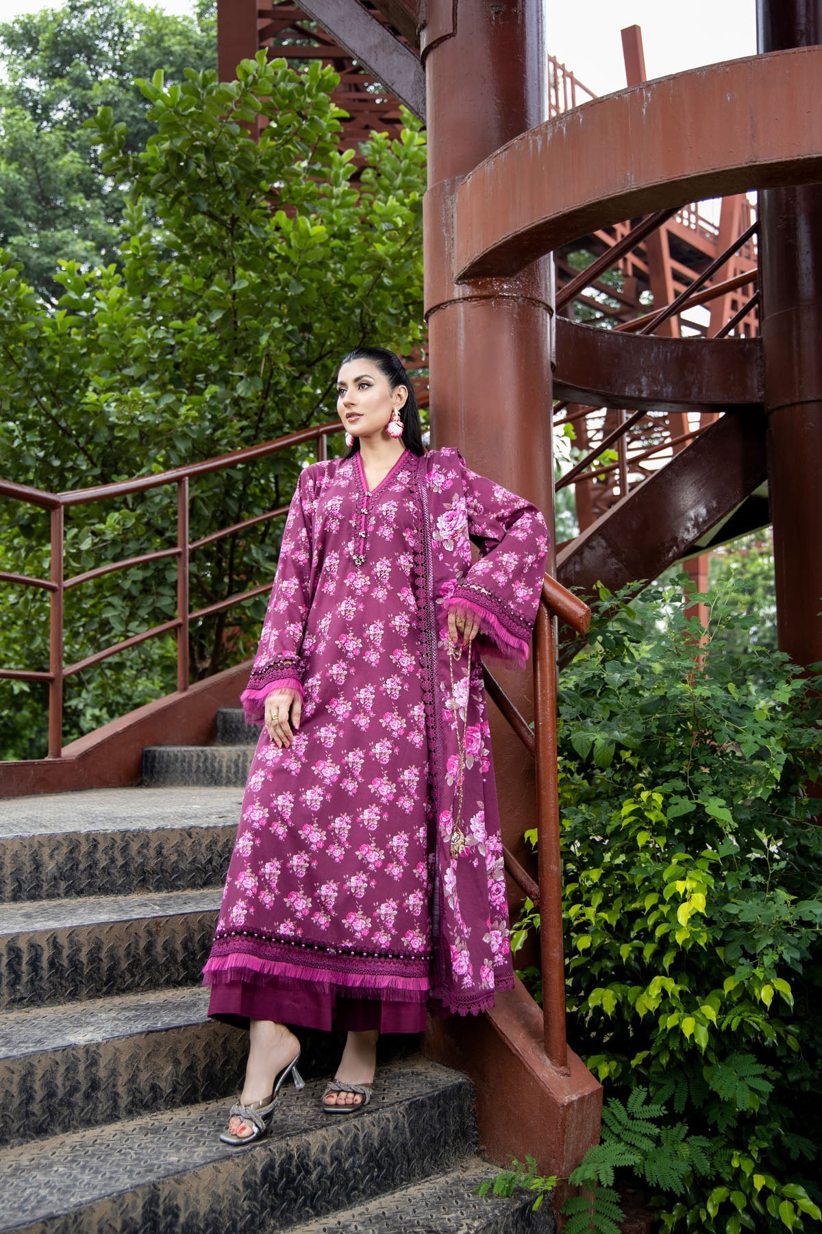 Printed Maroon Slub Khaddar 3-Piece Unstitched Suit by The Fabric Store, photo 6