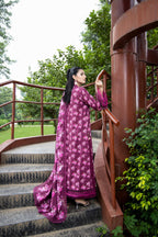 Printed Maroon Slub Khaddar 3-Piece Unstitched Suit by The Fabric Store, photo 4