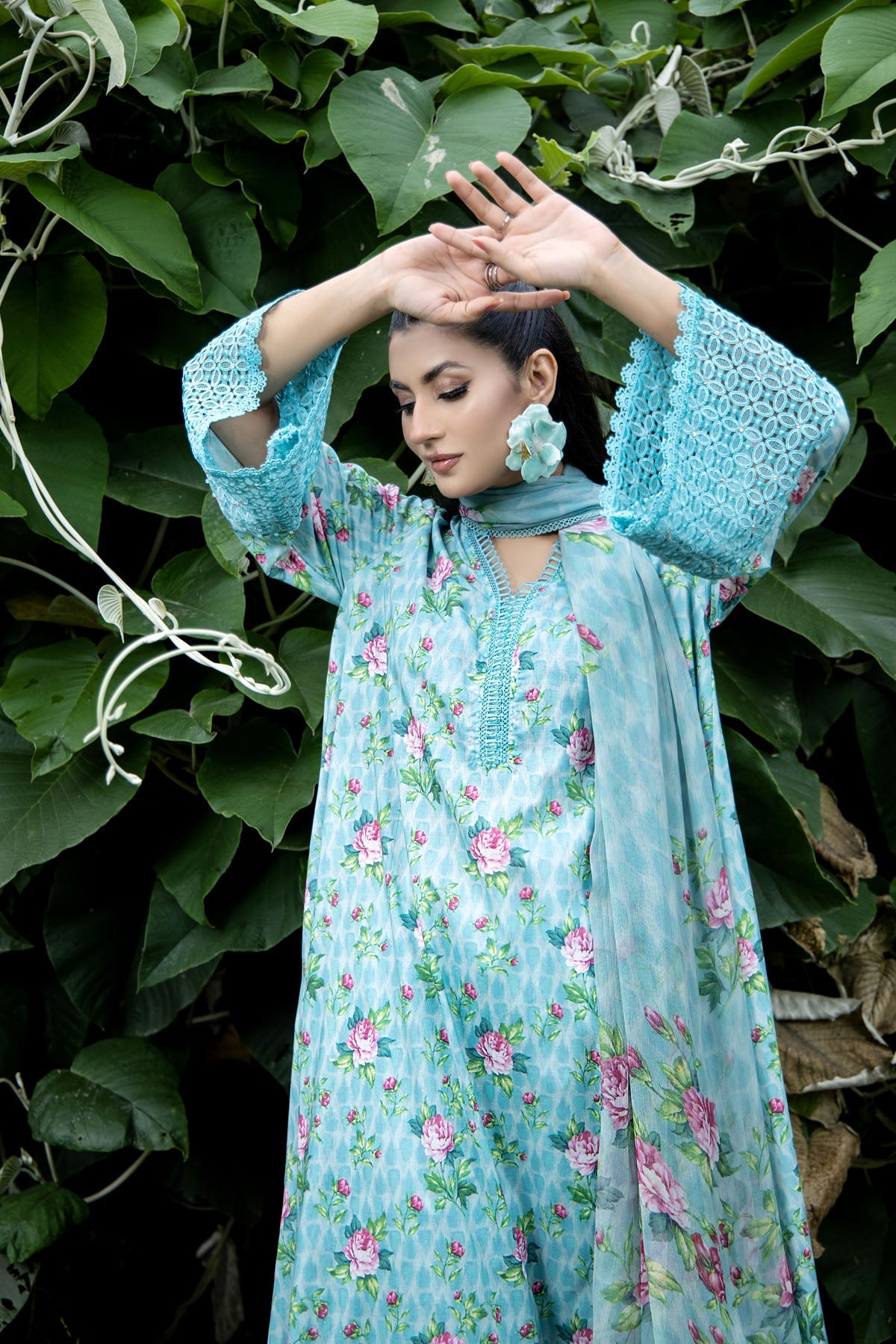 Printed Ice Blue Cambric 3-Piece Unstitched Suit by The Fabric Store, photo 2