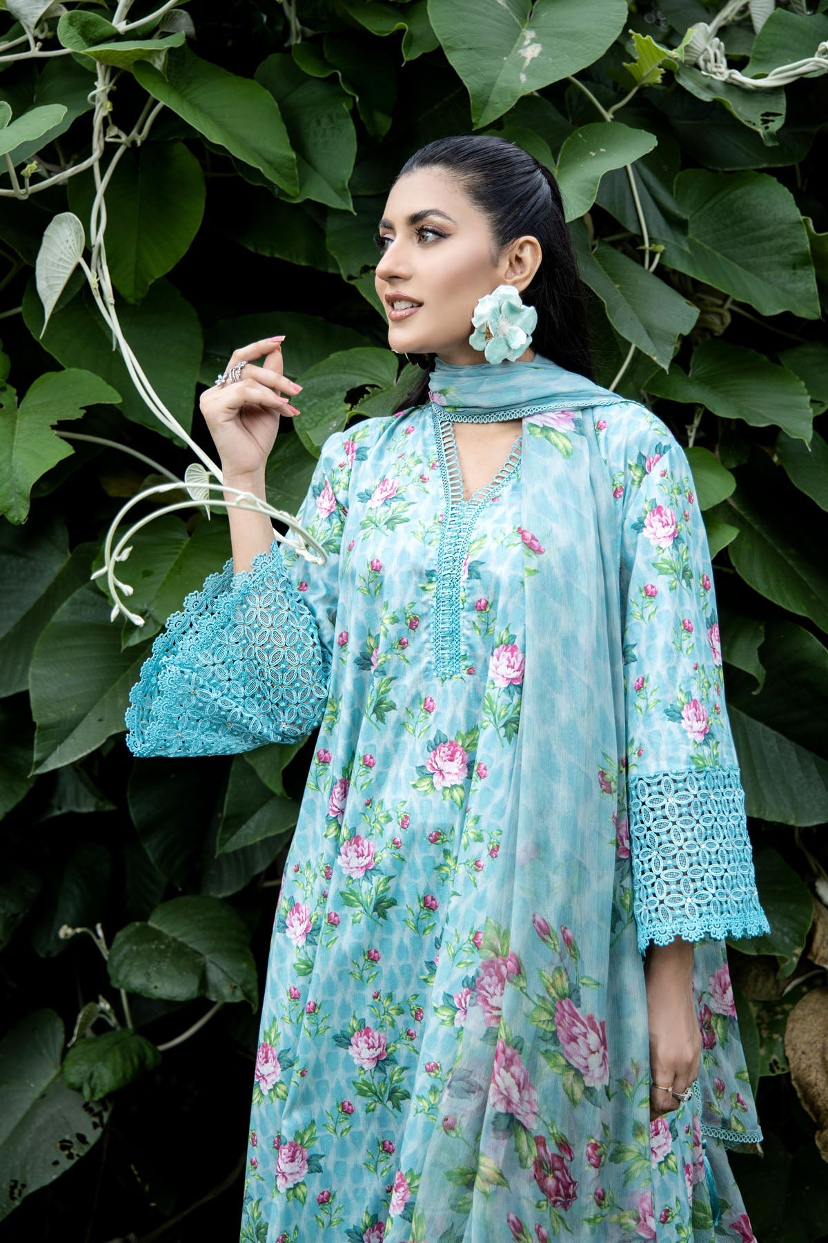 Printed Ice Blue Cambric 3-Piece Unstitched Suit by The Fabric Store, photo 4