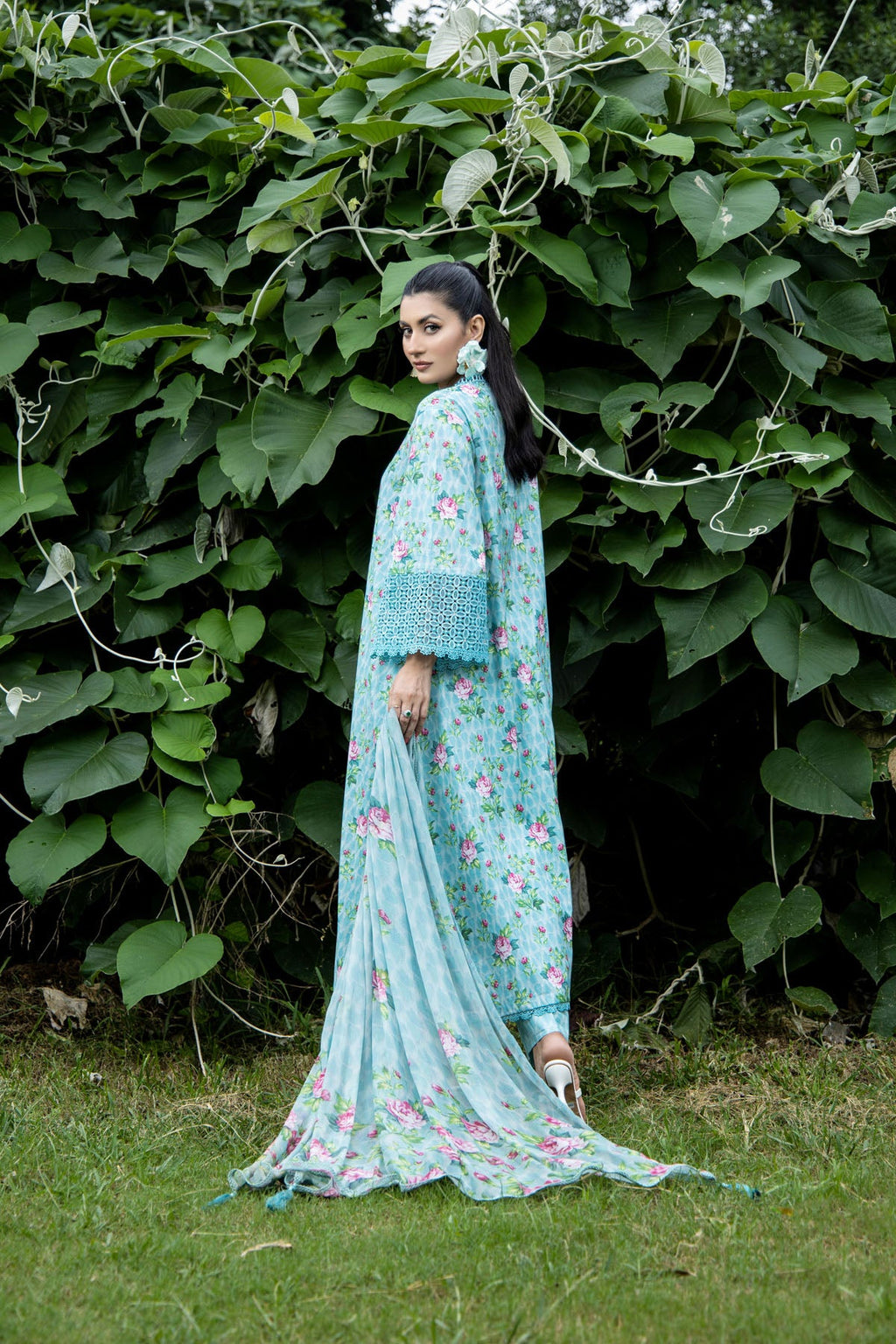 Printed Ice Blue Cambric 3-Piece Unstitched Suit by The Fabric Store, photo 3