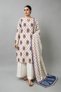 Printed O White Slub Khaddar 3-Piece Unstitched Suit by The Fabric Store