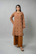 Printed Brown Slub Khaddar Unstitched Shirt by The Fabric Store