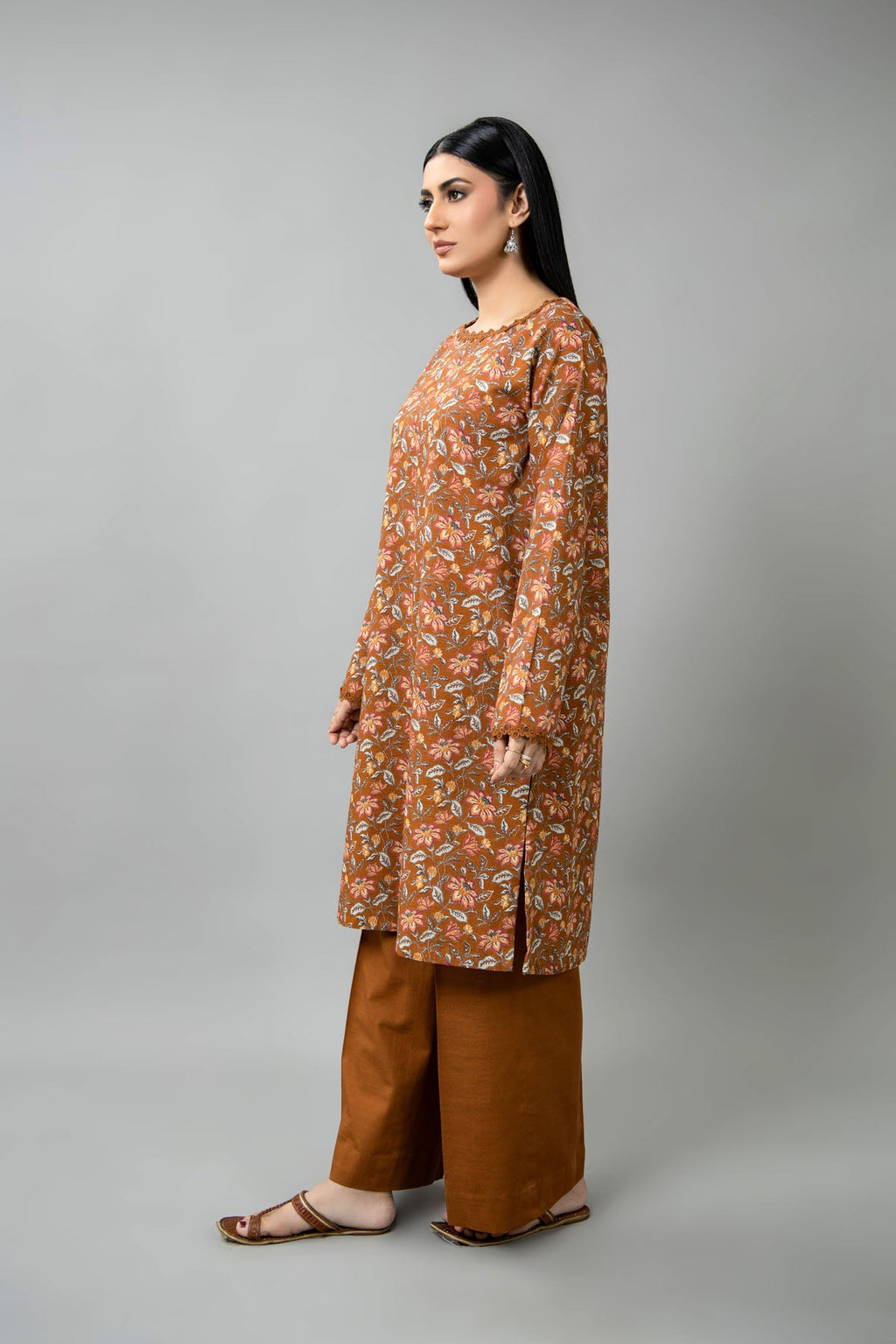 Printed Brown Slub Khaddar Unstitched Shirt by The Fabric Store, photo 3