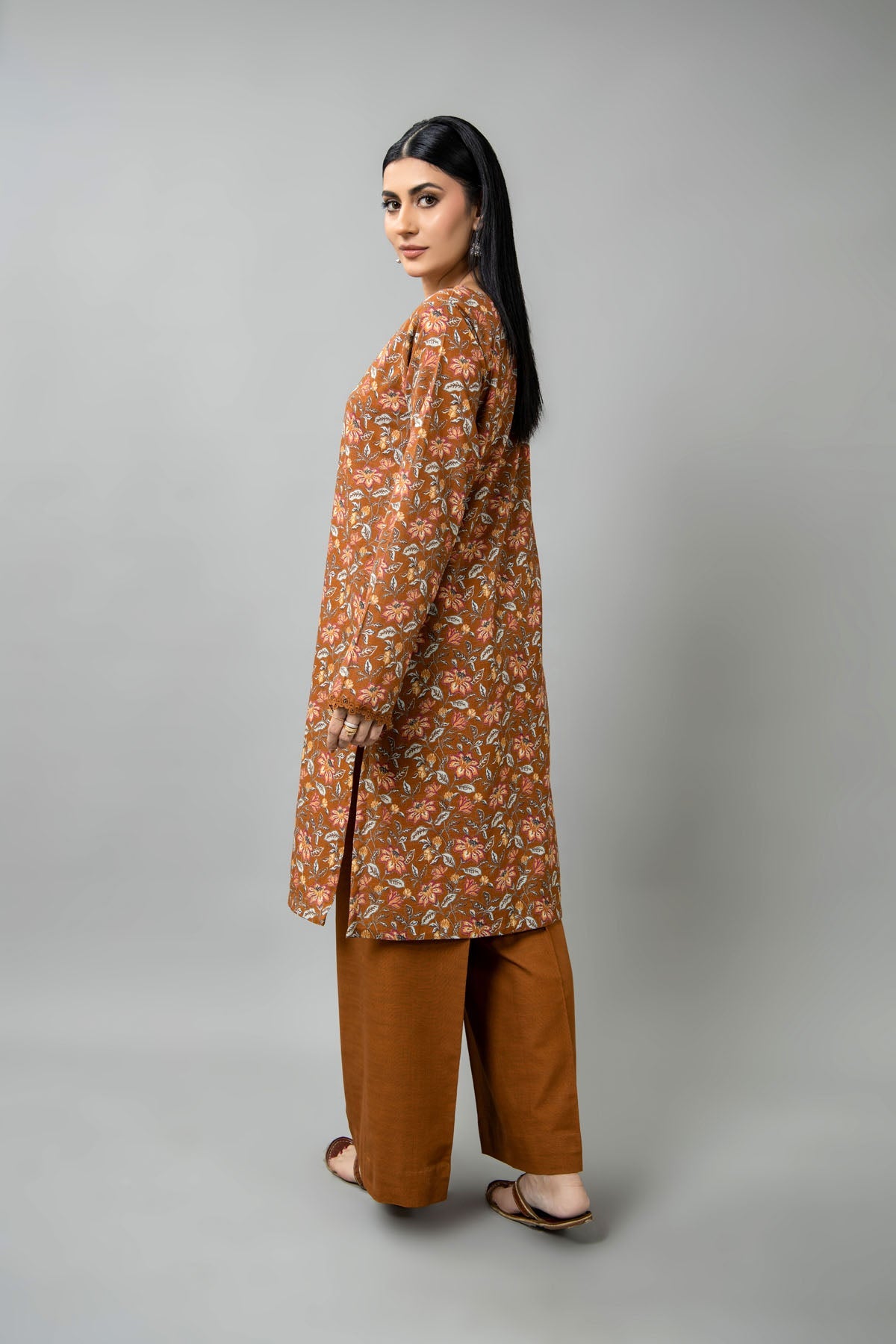 Printed Brown Slub Khaddar Unstitched Shirt by The Fabric Store, photo 2