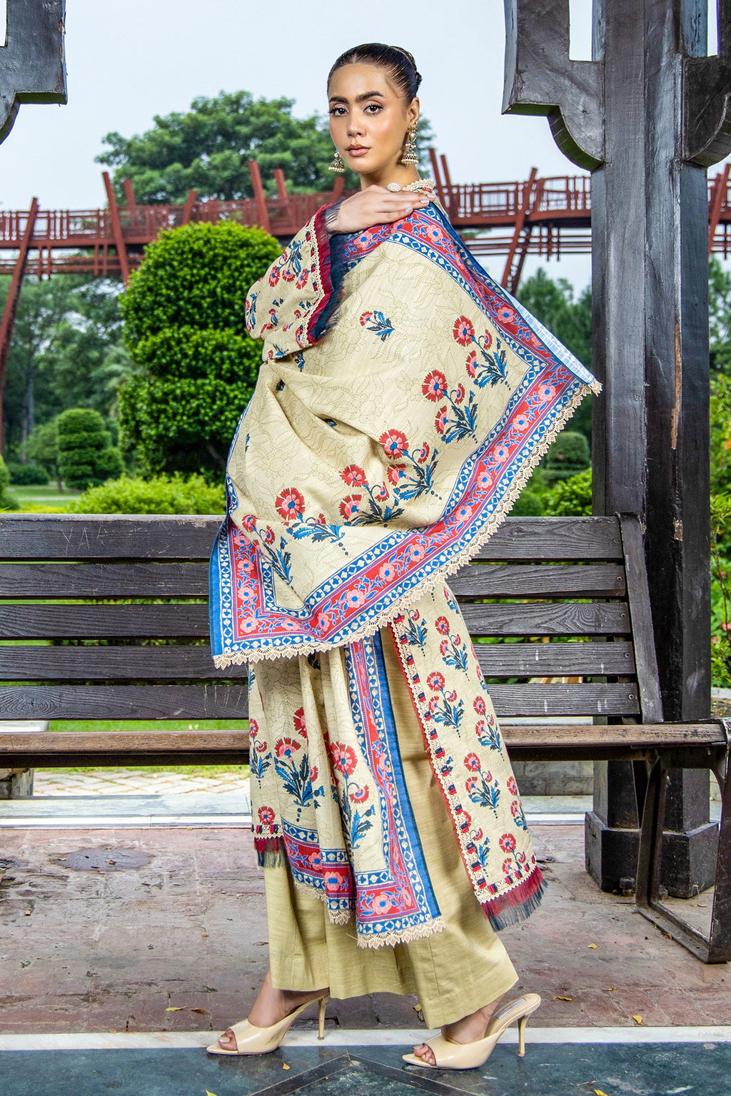 Printed Beige Slub Khaddar 3-Piece Unstitched Suit by The Fabric Store, photo 2