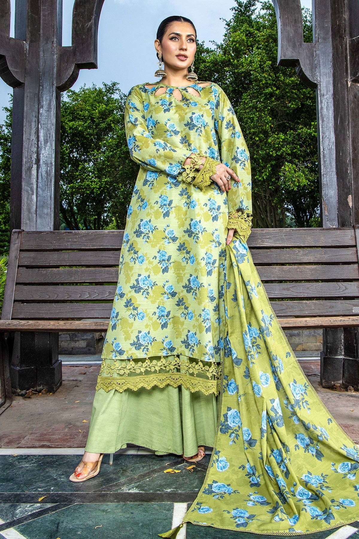 Printed Green Slub Khaddar 2-Piece Unstitched Suit by The Fabric Store, photo 2