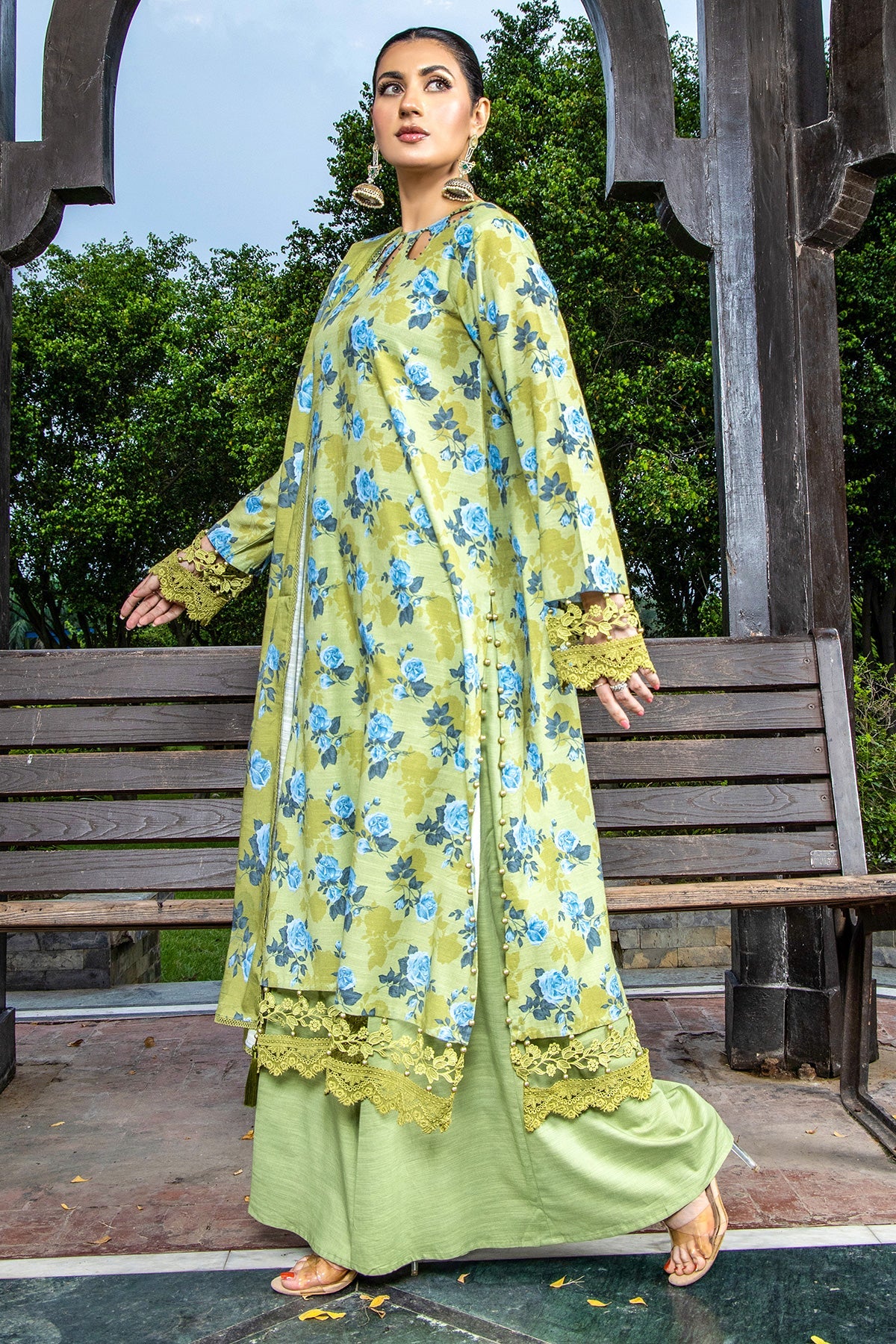 Printed Green Slub Khaddar 2-Piece Unstitched Suit by The Fabric Store, photo 3