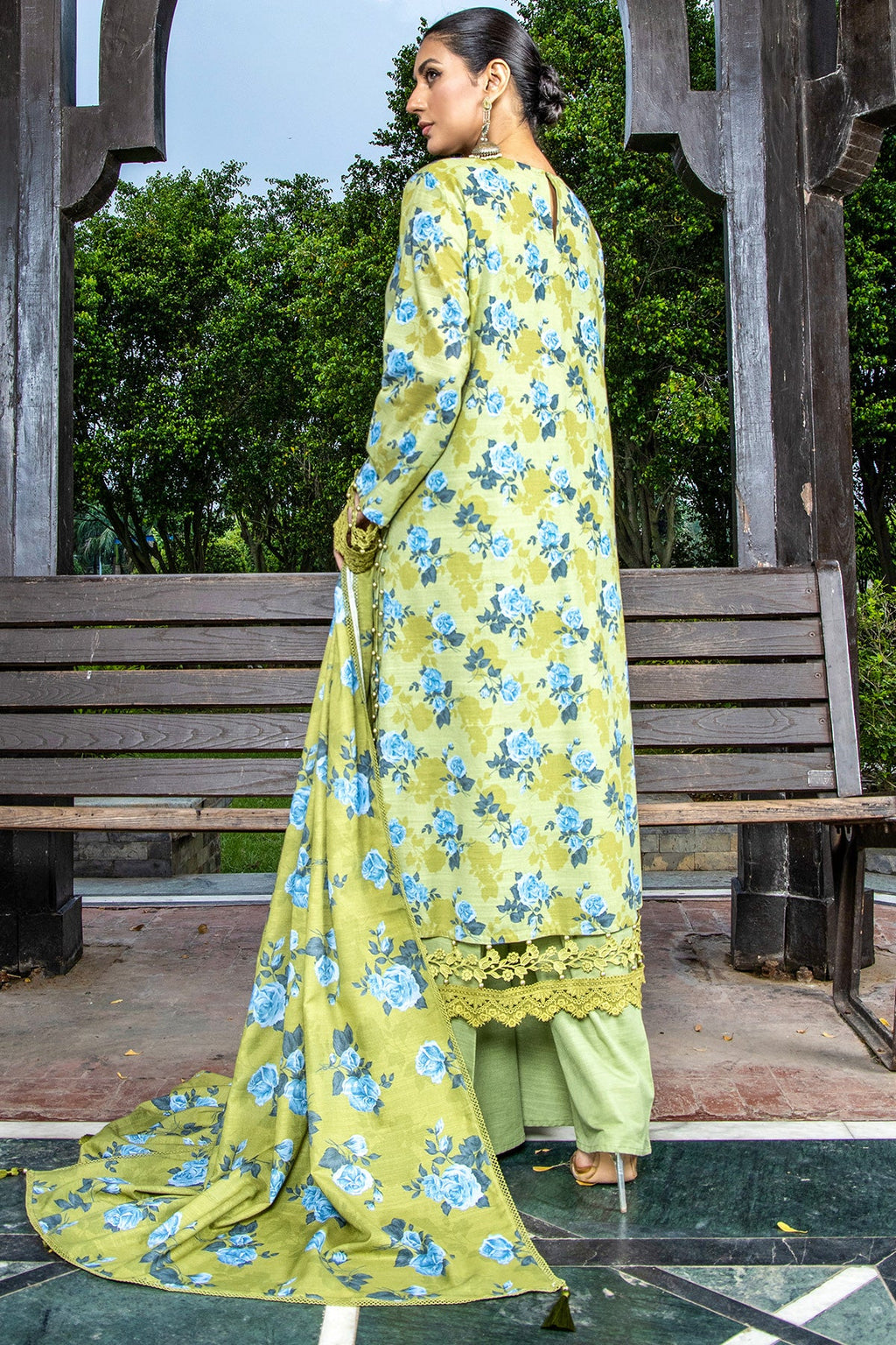 Printed Green Slub Khaddar 2-Piece Unstitched Suit by The Fabric Store, photo 4