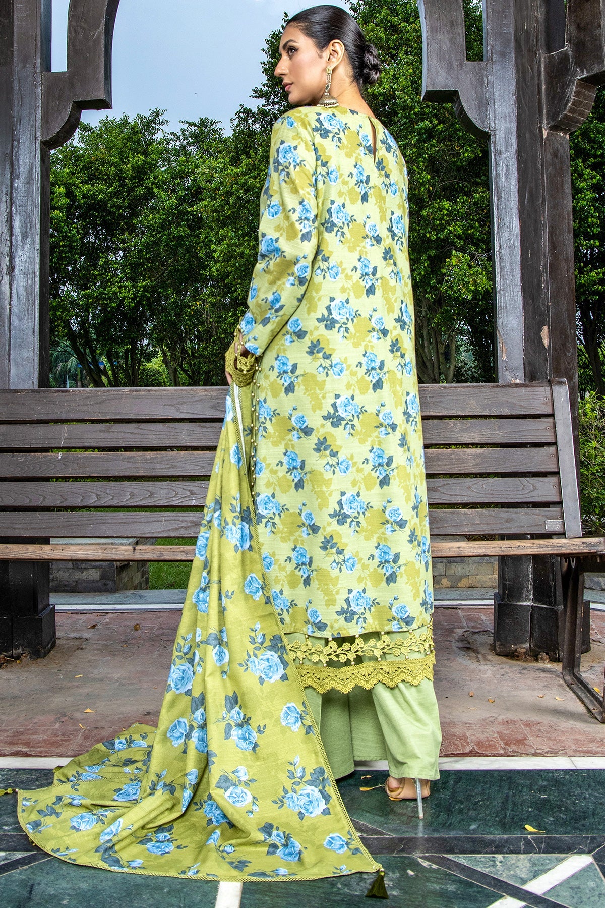 Printed Green Slub Khaddar 2-Piece Unstitched Suit by The Fabric Store, photo 4
