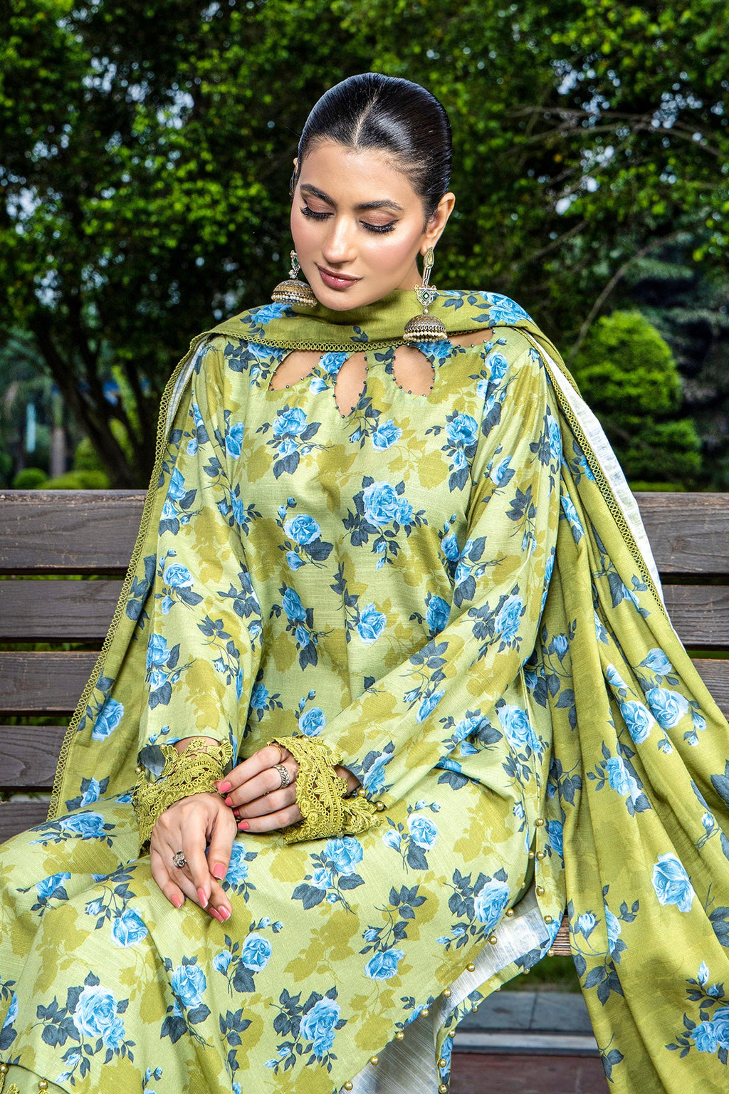 Printed Green Slub Khaddar 2-Piece Unstitched Suit by The Fabric Store, photo 5