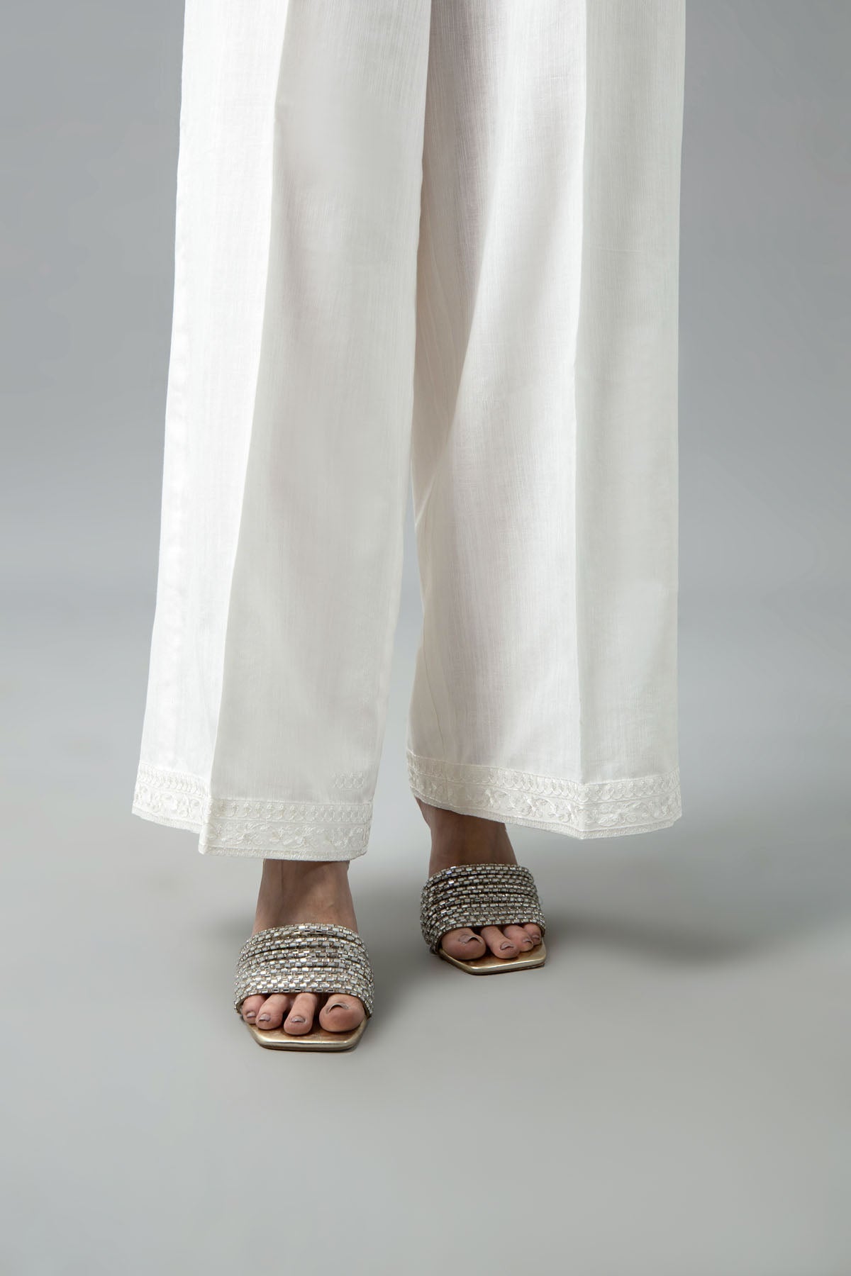 Embroidered White Slub Khaddar Pret Shirt by The Fabric Store