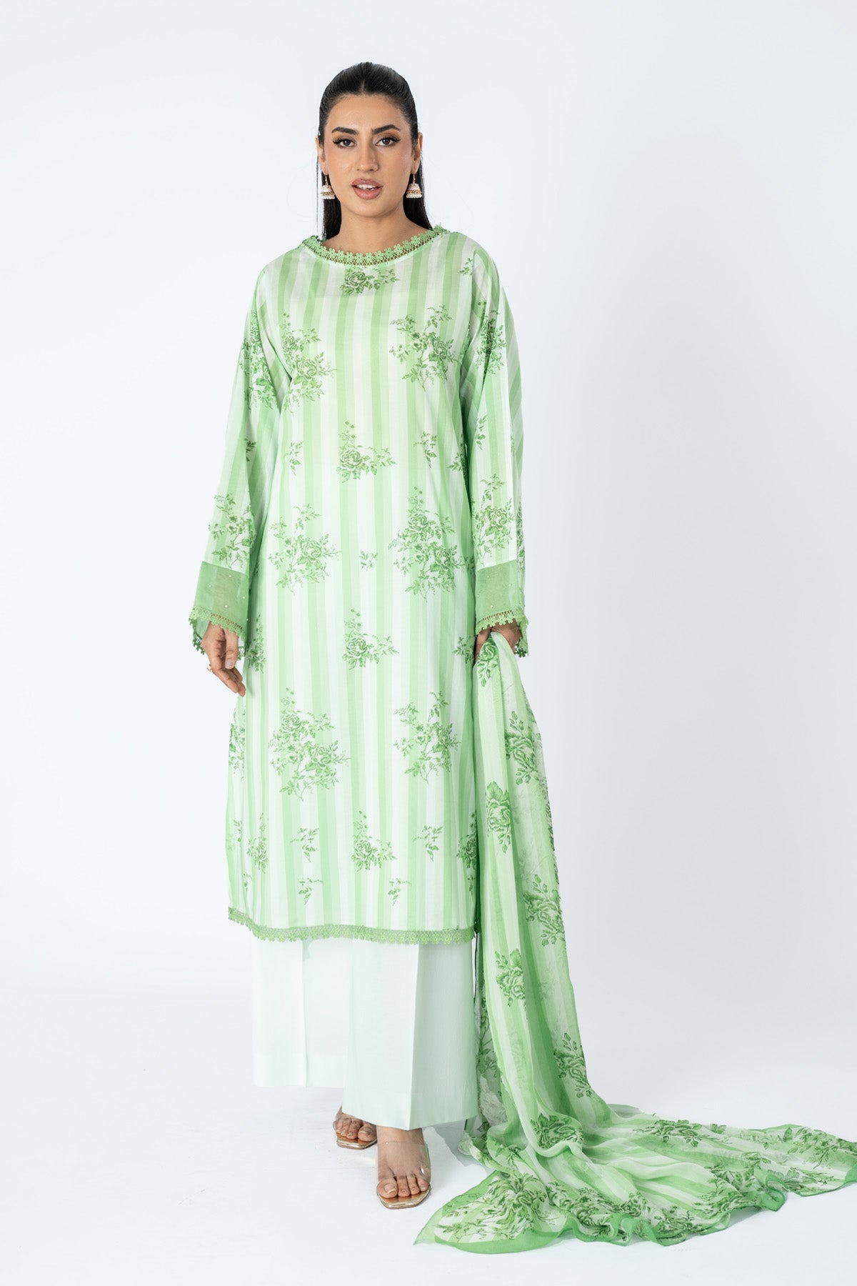 Printed Green Lawn 3-Piece Unstitched Suit by The Fabric Store