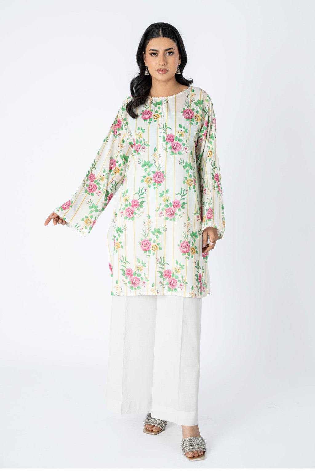 Printed White Lawn Unstitched Shirt by The Fabric Store