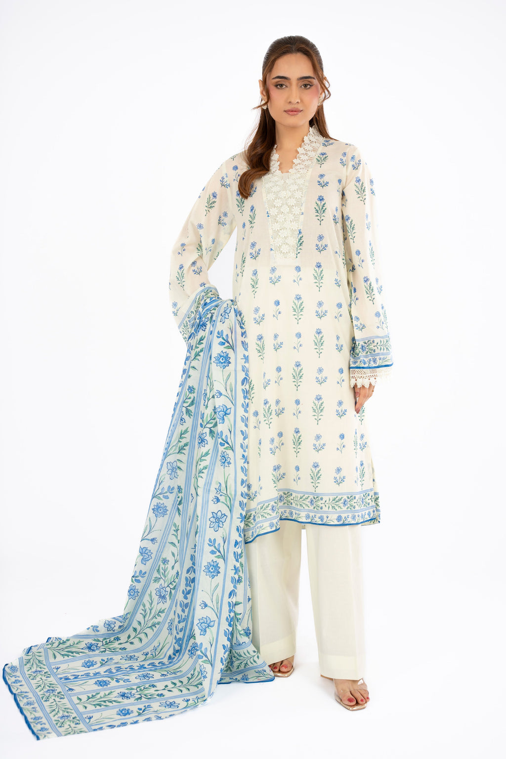 Printed O White Lawn 3-Piece Unstitched Suit by The Fabric Store