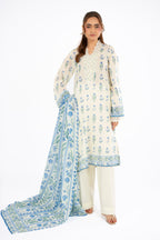 Printed O White Lawn 3-Piece Unstitched Suit by The Fabric Store