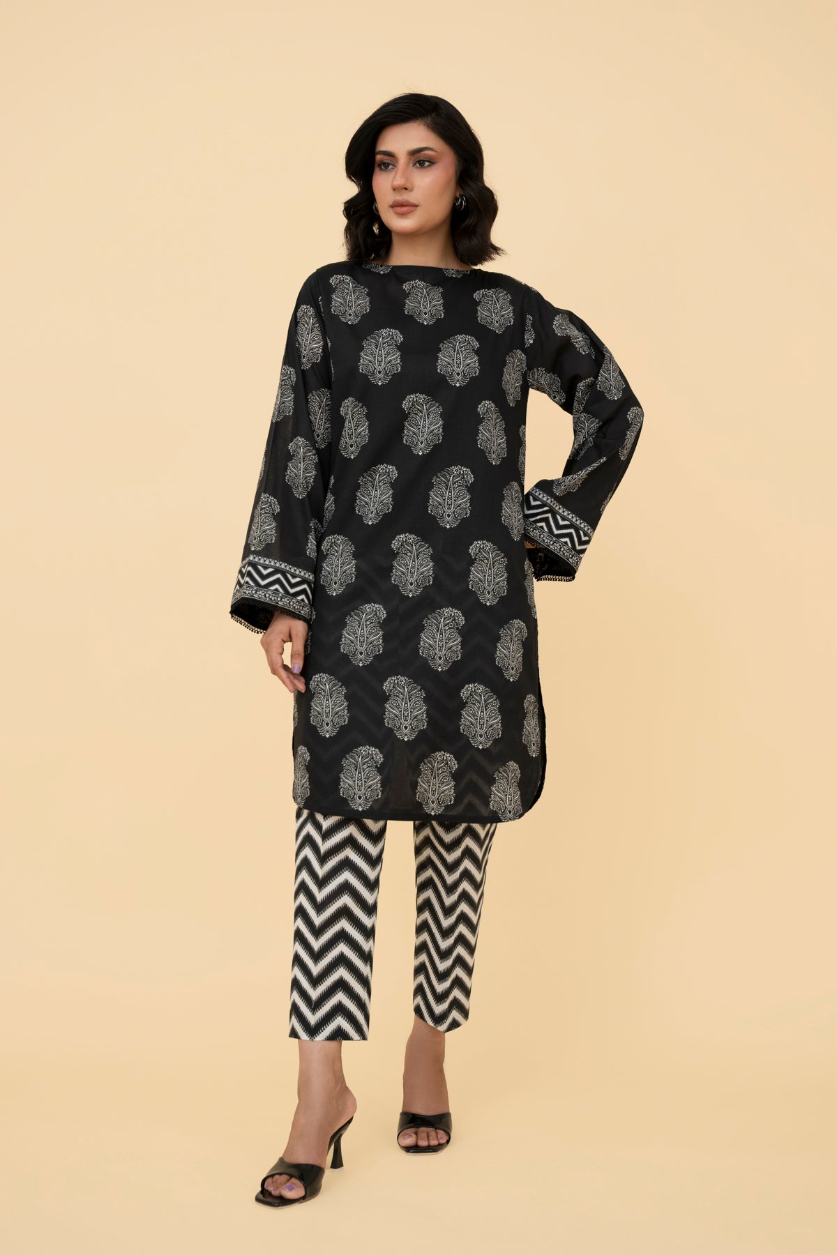 Printed Black Lawn 2-Piece Unstitched Suit by The Fabric Store