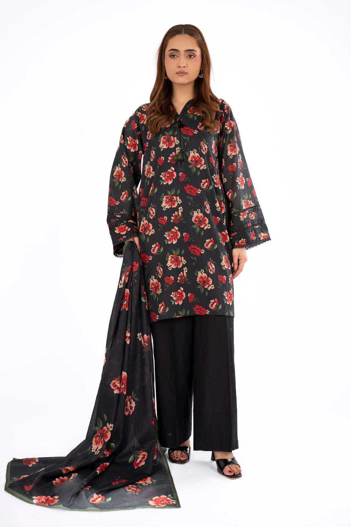Printed Black Lawn 2-Piece Unstitched Suit by The Fabric Store