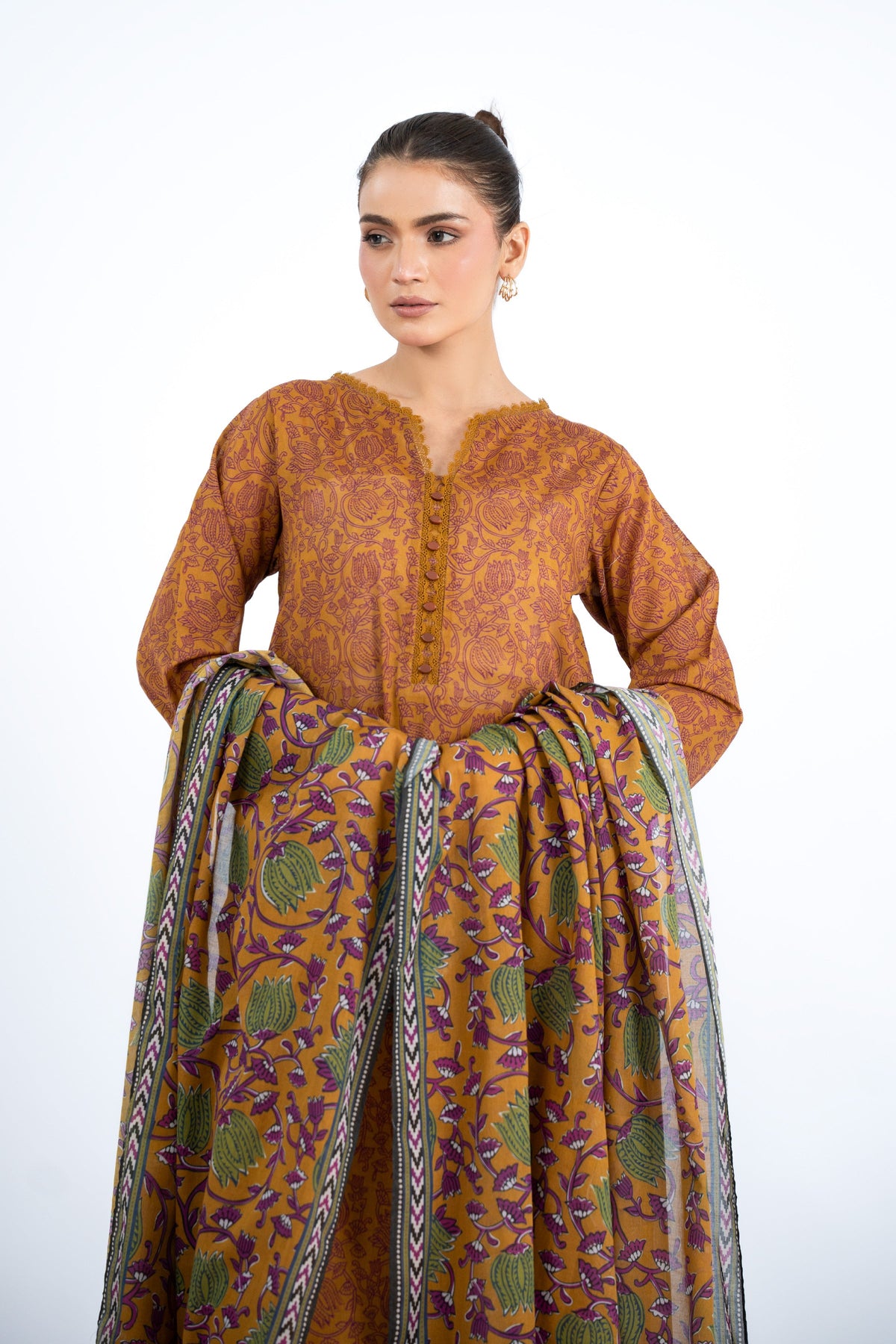 Printed Mustard Lawn 3-Piece Unstitched Suit by The Fabric Store, photo 3