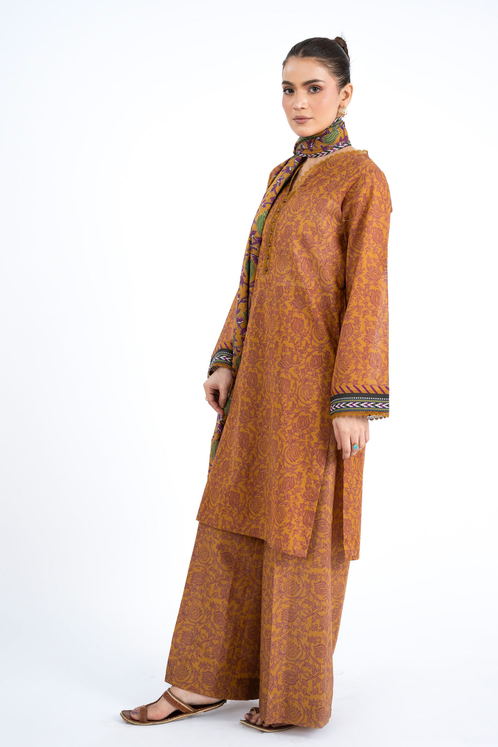 Printed Mustard Lawn 3-Piece Unstitched Suit by The Fabric Store, photo 4