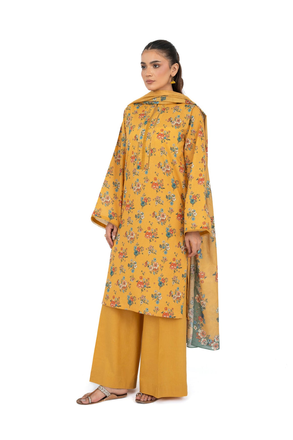 Printed Mustard Lawn 2-Piece Unstitched Suit by The Fabric Store, photo 2