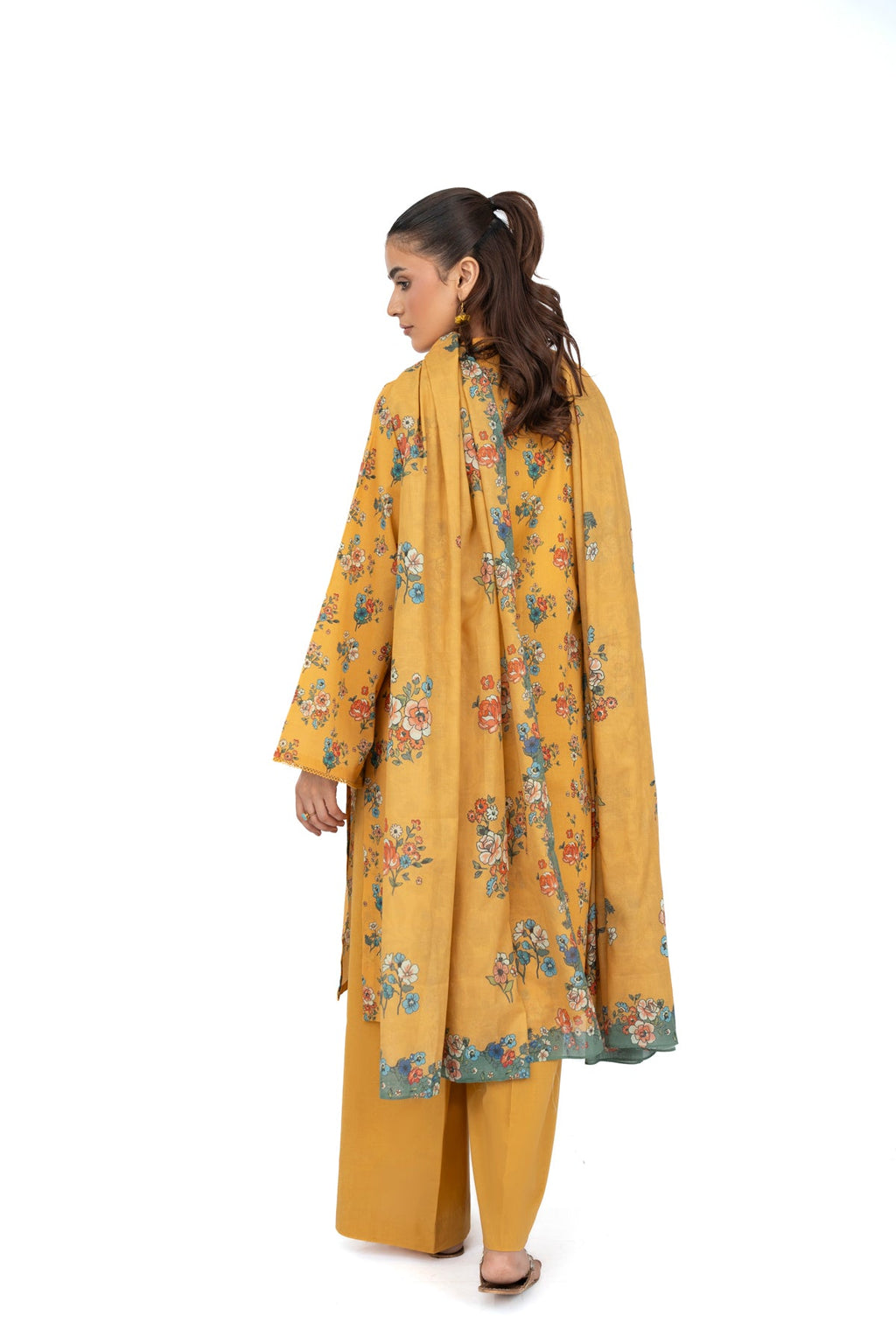 Printed Mustard Lawn 2-Piece Unstitched Suit by The Fabric Store, photo 3