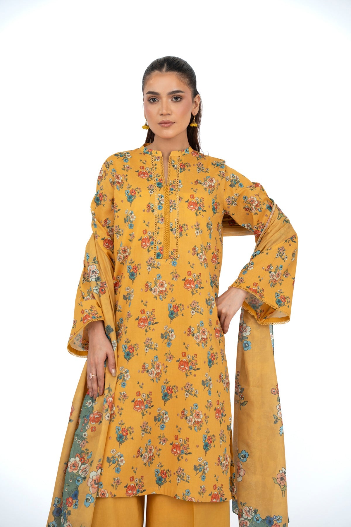 Printed Mustard Lawn 2-Piece Unstitched Suit by The Fabric Store, photo 4