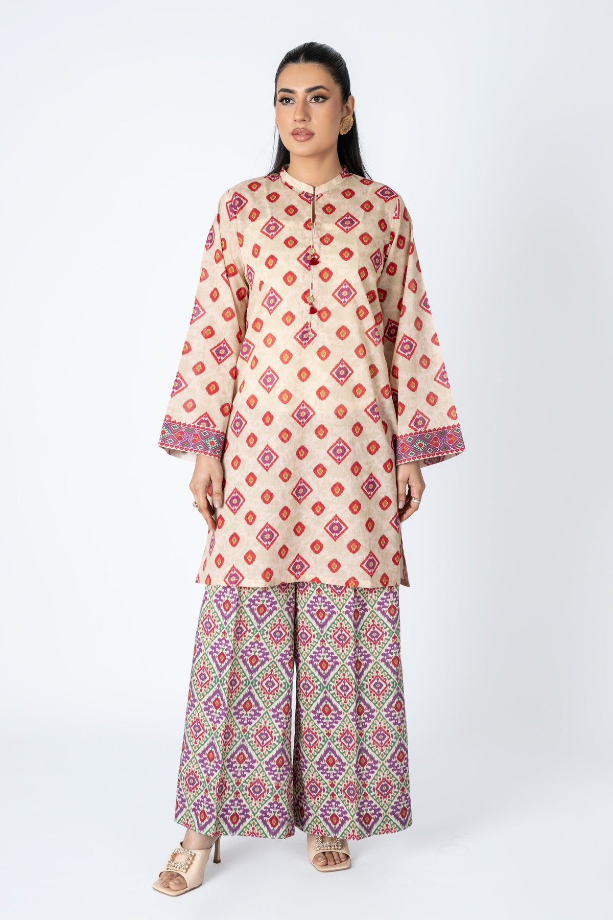 Printed Beige Lawn 2-Piece Pret Suit by The Fabric Store