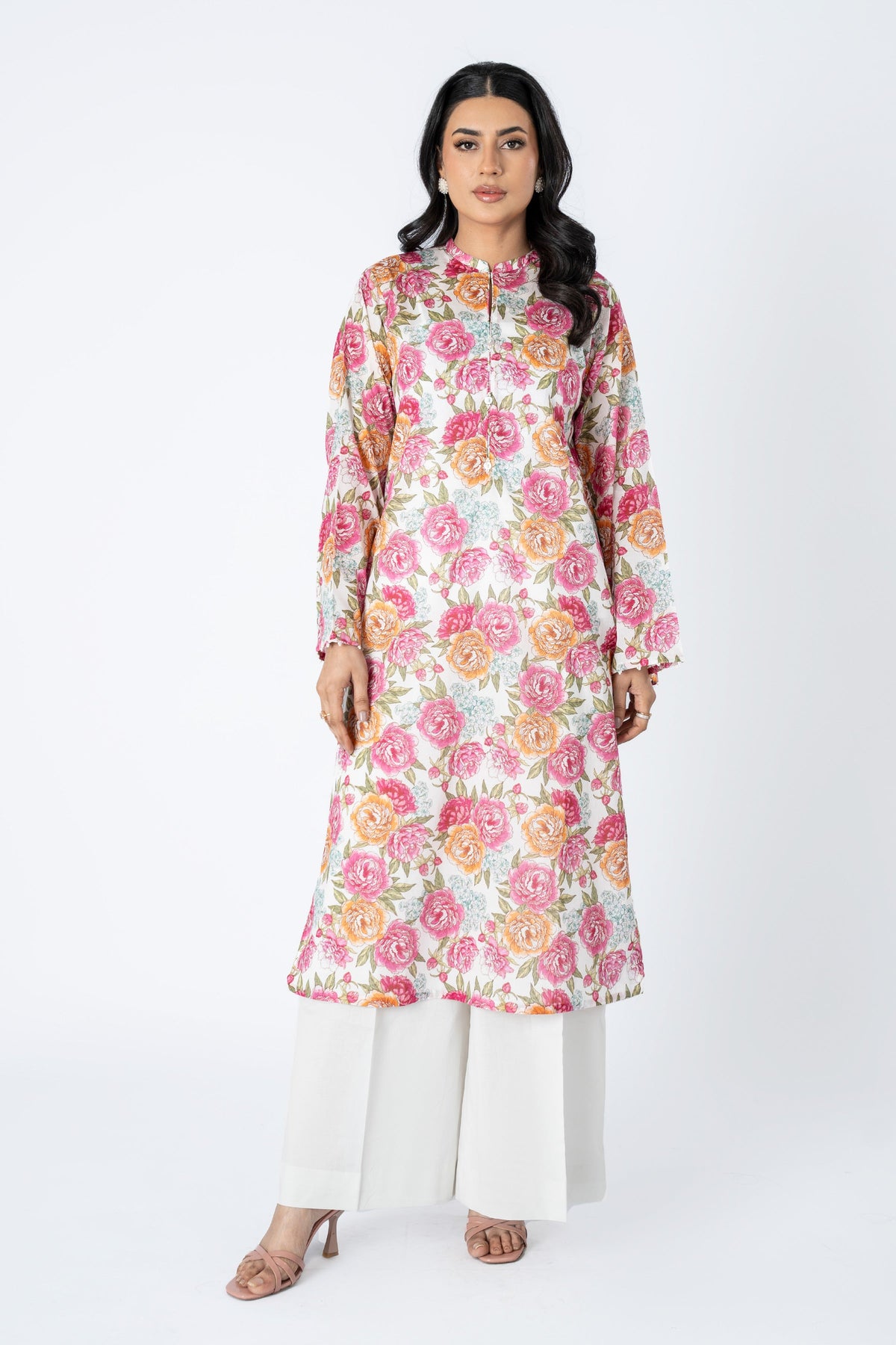 Printed Pink Lawn Pret Shirt by The Fabric Store