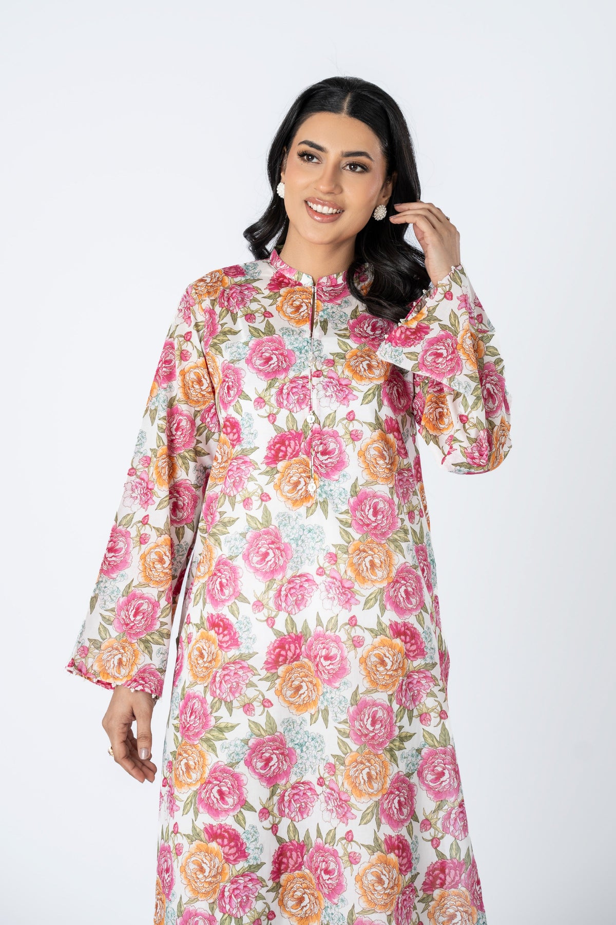 Printed Pink Lawn Pret Shirt by The Fabric Store, photo 3