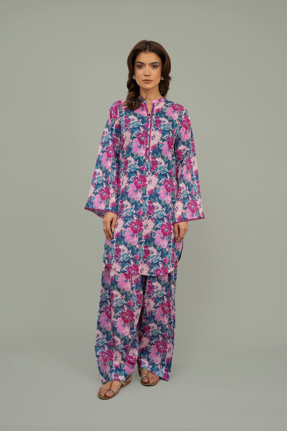 Printed D Blue Lawn Unstitched Shirt by The Fabric Store